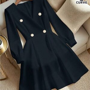 Elegant Black Double-Breasted Dress